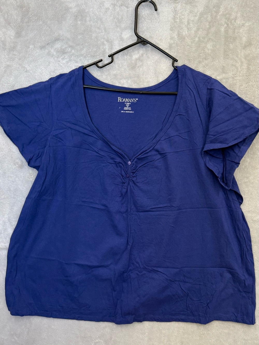 Roaman's Women's Purple Short Sleeve Ruched V-Neck Flutter Sleeve Top 3X 30/32W